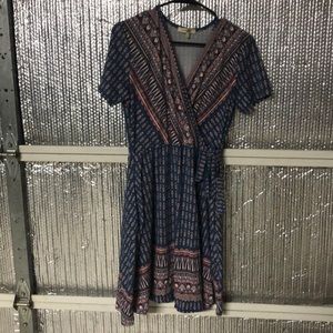 Blue and pink pattern wrap dress